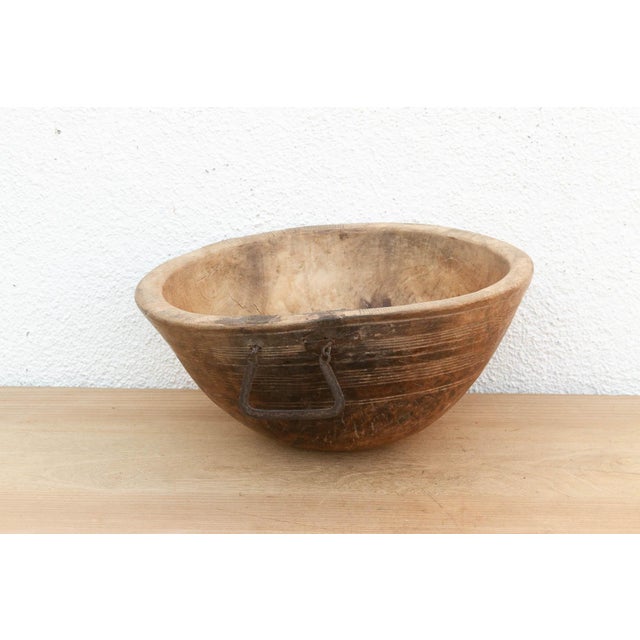 Antique African Bowl With Metal Handle For Sale In Los Angeles - Image 6 of 11