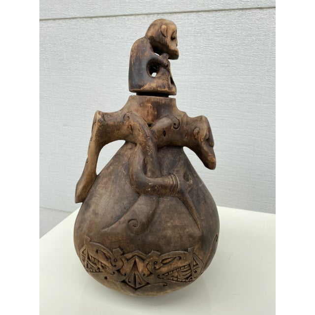 Figurative Tanzania Carved Figural Gourd Medicine Container With Stopper For Sale - Image 3 of 13