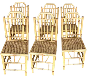 Real Bamboo Dining Chairs, 1970s, Set of 6