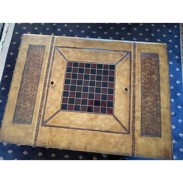 1990s Maitland-Smith Leather Stacked Books Game Table / Trunk Coffee Table With Backgammon & Checkers Board For Sale - Image 10 of 18