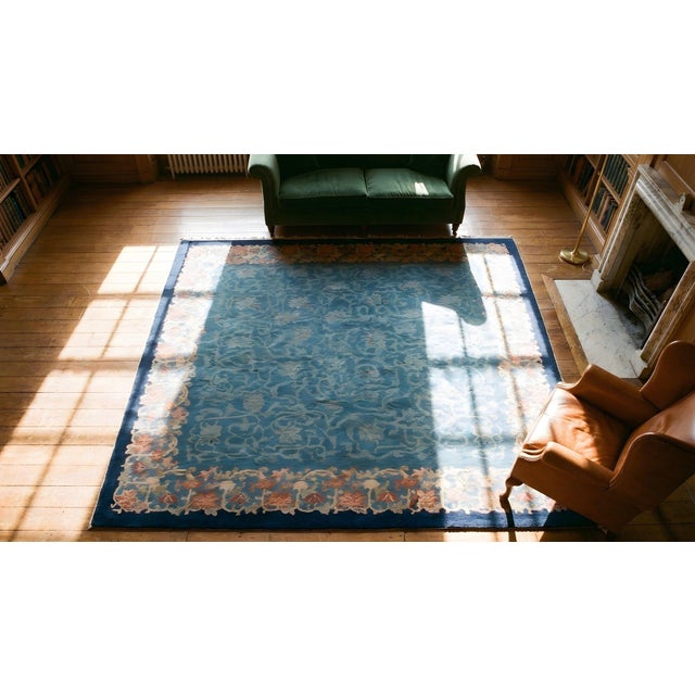 Cornflower Blue Antique Chinese Peking Rug For Sale - Image 8 of 9