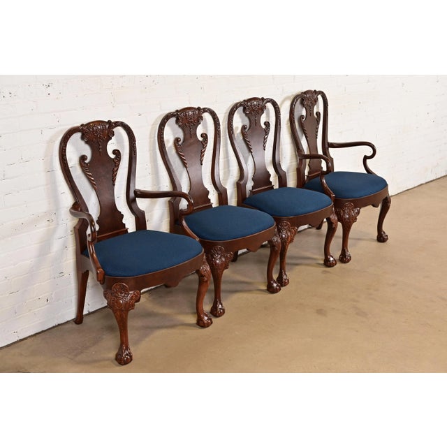 Baker Furniture Company Baker Furniture Stately Homes Georgian Carved Burled Walnut Dining Chairs, Newly Refinished For Sale - Image 4 of 12