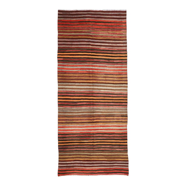 Mid 20th Century Vintage Striped Turkish Kilim Rug For Sale