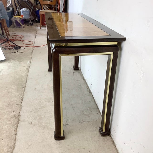 Vintage Burled Wood Console Table With Brass Accents and Ebonized Frame For Sale In Philadelphia - Image 6 of 12
