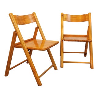 Vintage Folding Pine Chairs, 1980s, Set of 2 For Sale