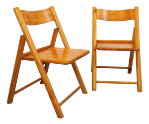 Vintage Folding Pine Chairs, 1980s, Set of 2