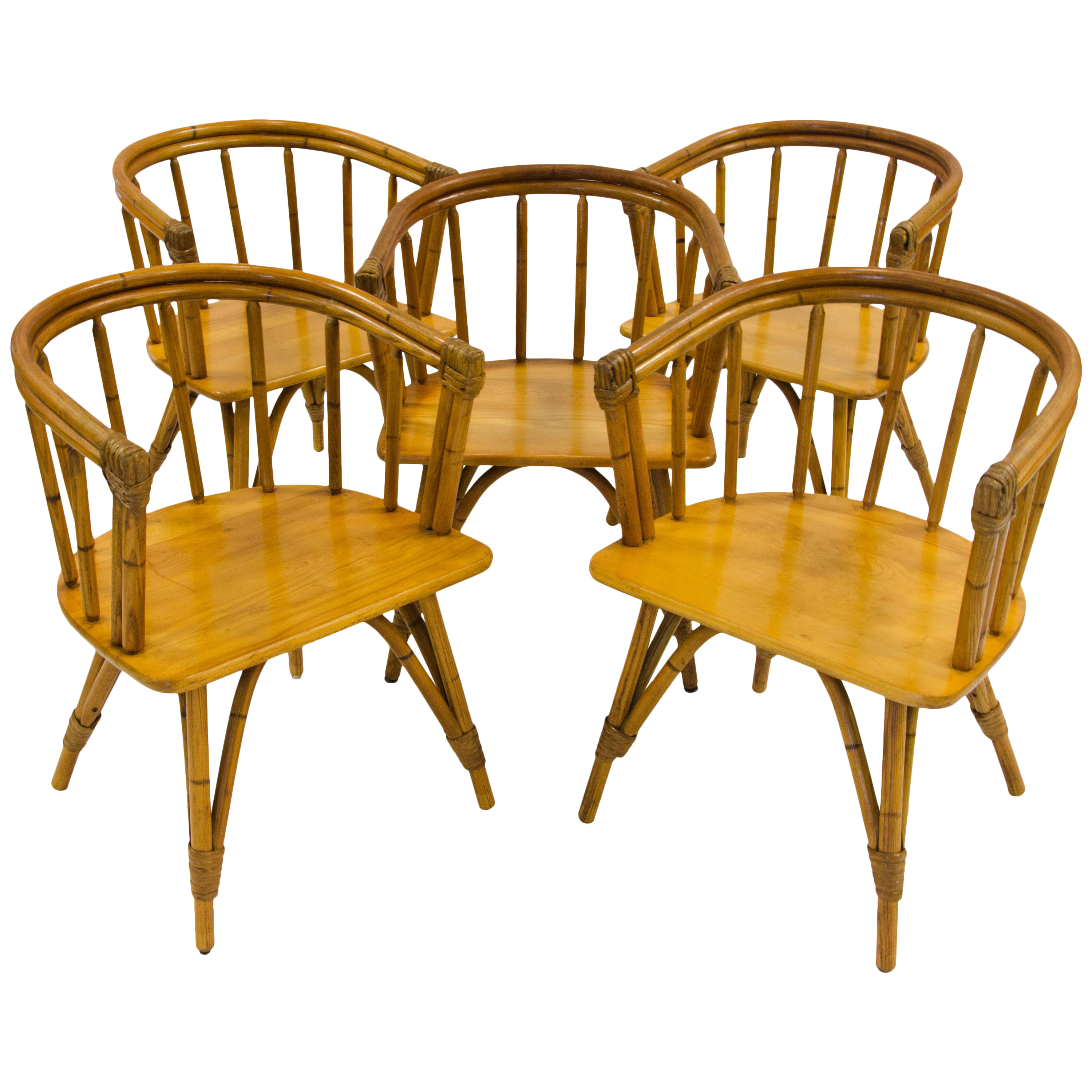 Vintage Set of Five Captains Chairs, Heywood Wakefield