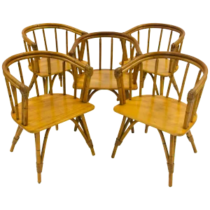 Vintage Set of Five Captains Chairs, Heywood Wakefield "Ashcraft" Line