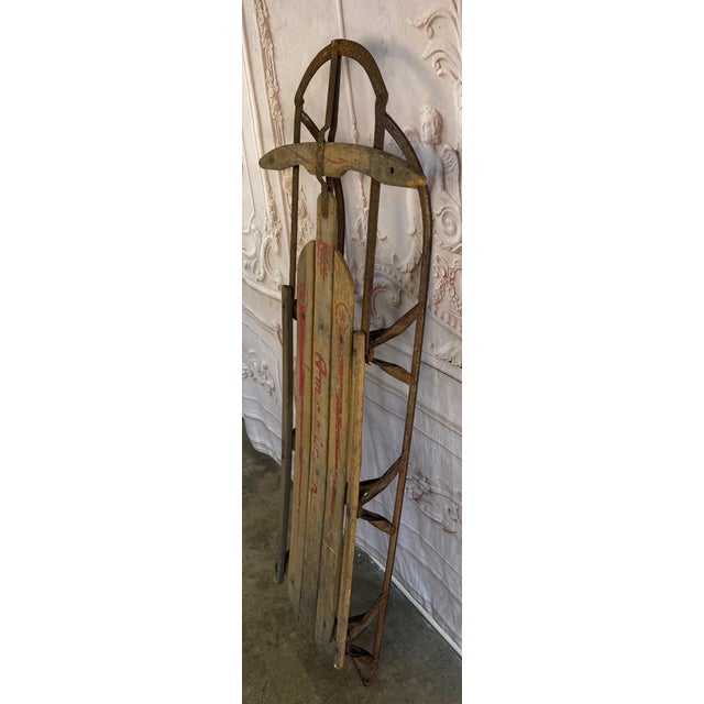 Antique American Wooden Sled With Original Red Graphics For Sale - Image 12 of 18