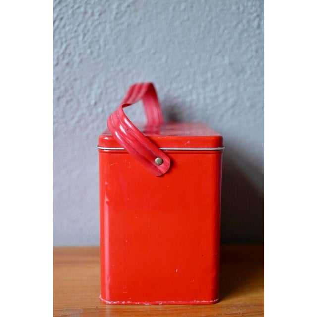 Industrial Vintage Scandinavian Lunch Box with Red Handle, Denmark, 1950s For Sale - Image 3 of 11