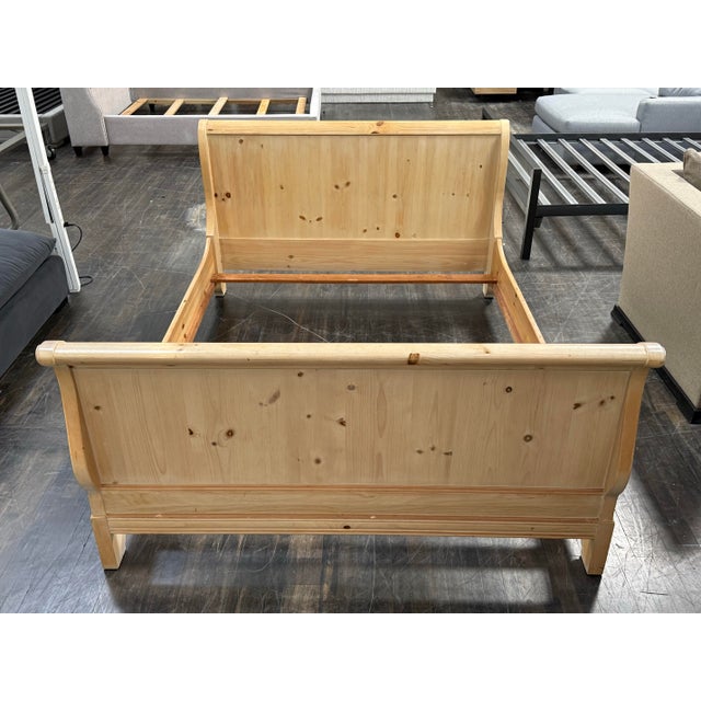 Macy's Queen Size Macys Pine Wood Sleigh Bed For Sale - Image 4 of 12