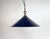 Industrial dark blue enamel factory pendant light made in United Kingdom during the 1950s. White enamel inside the shade....