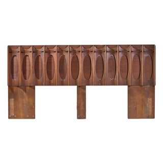 Tobago Brutalist Mid Century Walnut King Headboard For Sale