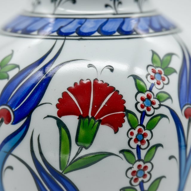Ceramic Handmade Ceramic Pitcher Vase (20cm) Classic Red Carnation and Blue Tulip For Sale - Image 7 of 12
