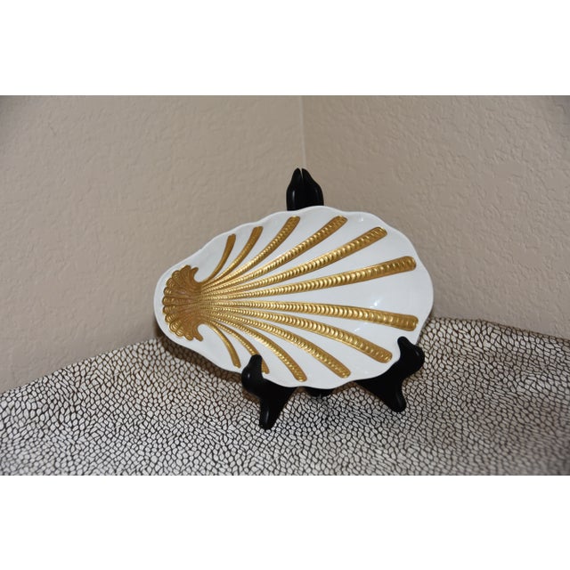 Marbro Italy MCM Gold & White Bisque Porcelain Gold Plated Trinket Shell Dish For Sale In Palm Springs - Image 6 of 6