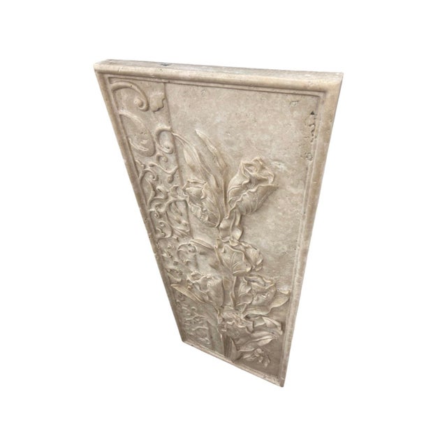 2000 - 2009 Vintage Classical Botanical Tulip & Acanthus Scroll Hand-Carved Marble Wall Relief Panel For Sale - Image 5 of 12