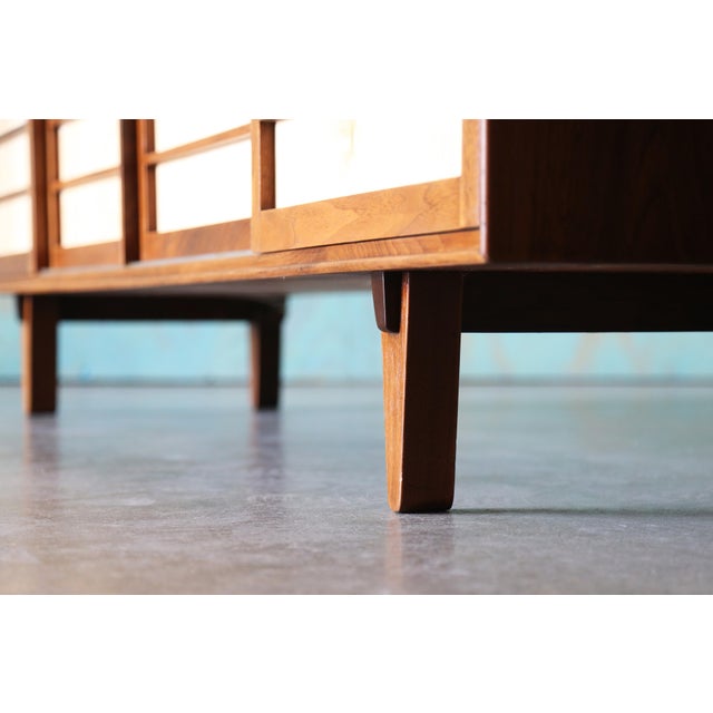 Brown 1950s Edward Wormley for Dunbar Janus Cabinet Walnut Copper 71" For Sale - Image 8 of 11