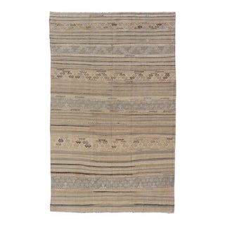 Turkish Vintage Kilim With Embroidered Motifs in Earthy Tones 5'3" X9'0" For Sale