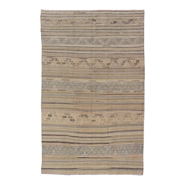 Turkish Vintage Kilim With Embroidered Motifs in Earthy Tones 5'3" X9'0" For Sale