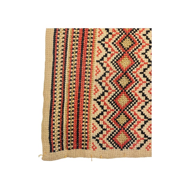 Folk Art Mid-Centry Geometric Embroidered Textile Runner For Sale - Image 3 of 4