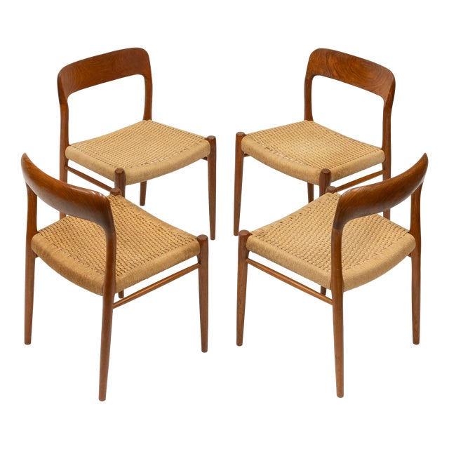Model 75 Dining Chairs in Teak and Cord by Niels Otto (N. O.) Møller for J.L. Møllers, 1960s, Set of 4 For Sale