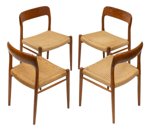 Model 75 Dining Chairs in Teak and Cord by Niels Otto (N. O.) Møller for J.L. Møllers, 1960s, Set of 4