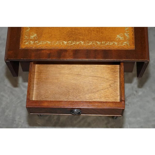 Vintage Brown Leather & Gold Leaf Side Table with Extending Top For Sale - Image 15 of 18