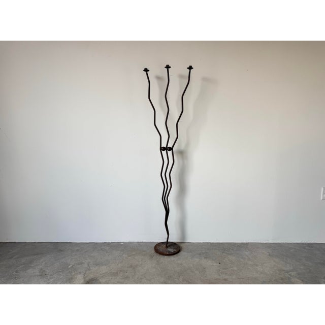 Vintage Handmade Brutalist Wrought Iron Floor Candleholder For Sale - Image 9 of 10