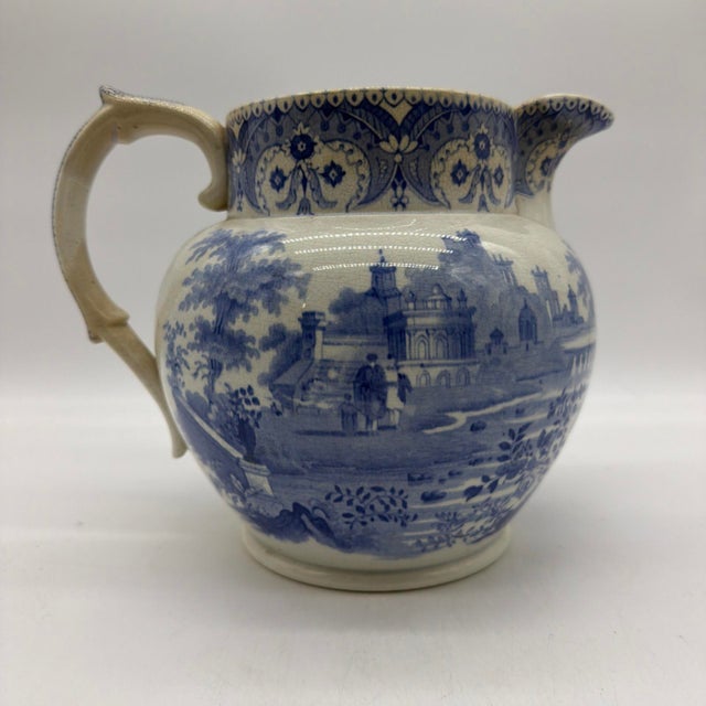 Antique English Blue Transferware Pitcher, Romantic Landscape With Castle For Sale - Image 13 of 13