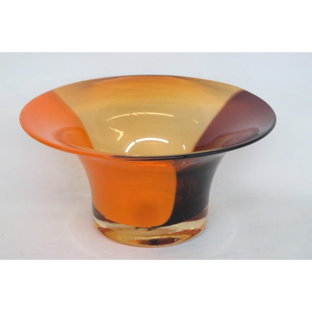 Mid-Century Modern Teleflora Hand Blown Tri Color Florist Bowl Orange Amber Purple Art Glass 4859b For Sale - Image 3 of 10