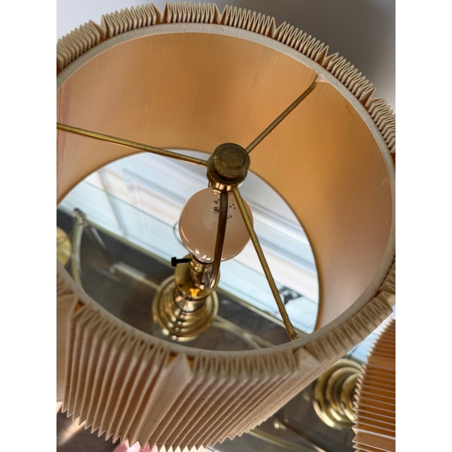 Vintage Stiffel Hollywood Regency Solid Brass Table Lamps w/ Shade – a Pair For Sale - Image 10 of 12
