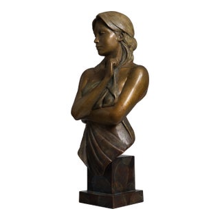 2004 "Dreamer" Contemporary Figurative Bronze Bust Sculpture by Rodd Ambroson - signed verso For Sale
