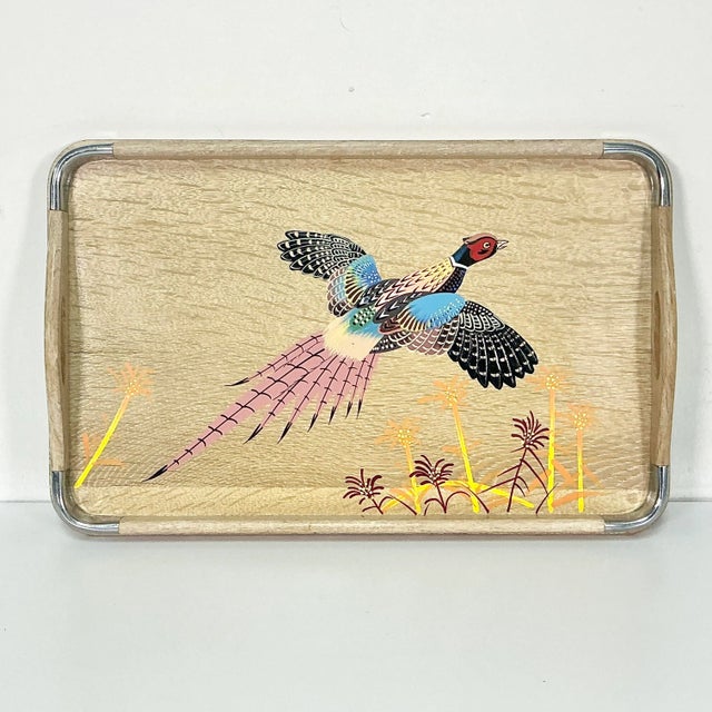 1960s Vintage Rustic Farmhouse Boho Chic Large Cerused Oak Pheasant Tray, Large, Thanksgiving For Sale - Image 6 of 11