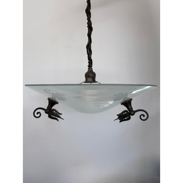 1990s Custom Art Glass and Bronze Pendant Light by Michael McEwen For Sale - Image 4 of 12