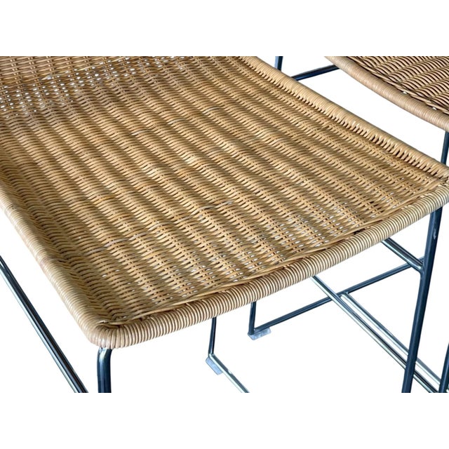 Modern Wicker and Chrome Barstools, Set of Three For Sale - Image 11 of 12