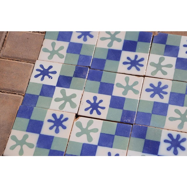 1900s Set of Sixty Antique Tiles, Green, Dark Blue and White, Portuguese For Sale - Image 12 of 18
