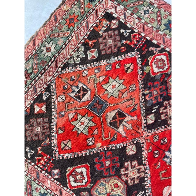 Antique Caucasian Sage Green Border Charcoal Black Field Rug 3.11 x 5.8 For Sale - Image 9 of 10