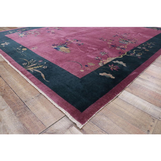 Magenta Antique Chinese Art Deco Rug, 09'00 X 11'09 For Sale - Image 8 of 10