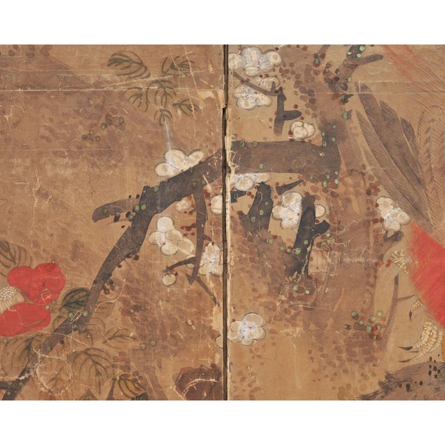 18th C. Japanese Edo Two-Panel Screen Pheasants Floral Landscape For Sale - Image 14 of 18