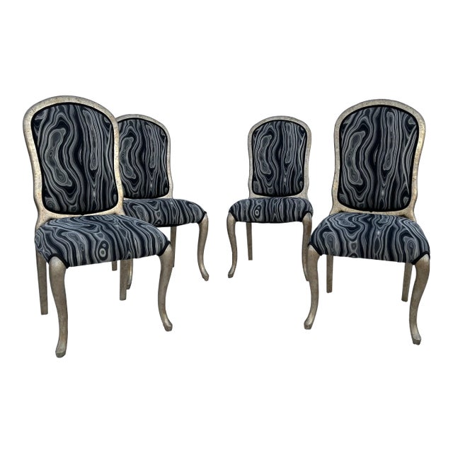 Silver Gilt Dining Chairs With Pucci Style Fabric - Set of 4 For Sale