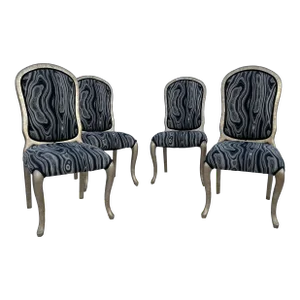 Silver Gilt Dining Chairs With Pucci Style Fabric - Set of 4