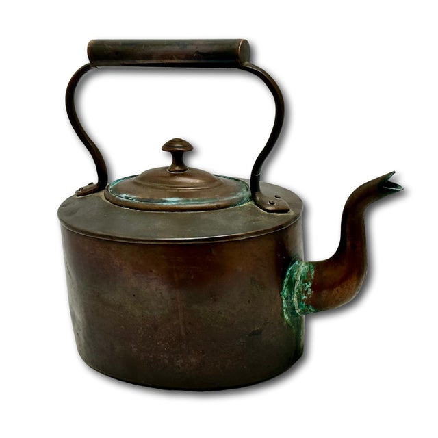 Excellent Smaller Size Antique Classic American Style Hand Wrought Solid Copper Tea Kettle - Circa Early 19th Century For Sale - Image 15 of 18