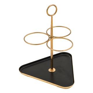 Bottle Stand with Brass Framework Three Circular Holders attributed to Gunnar Ander, 1950s For Sale