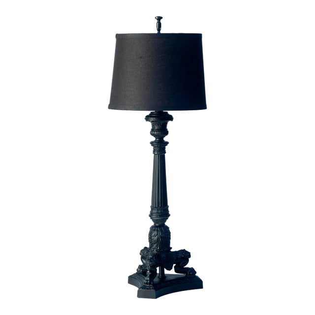 Late 20th Century Black Lacquered Metal Candlestick Desk Lamp on Tripod Base For Sale