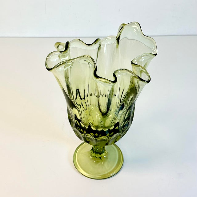 Mid 20th Century Mid-Century Boho Chic Compressed Viking Glass Handkerchief Rim Vase For Sale - Image 5 of 13