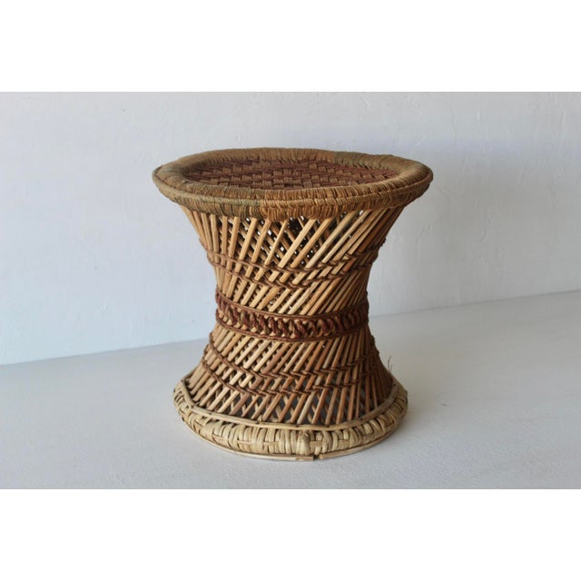Vintage Woven Bamboo Rattan Woven Cane Wicker Stool Mid-Century For Sale - Image 13 of 17