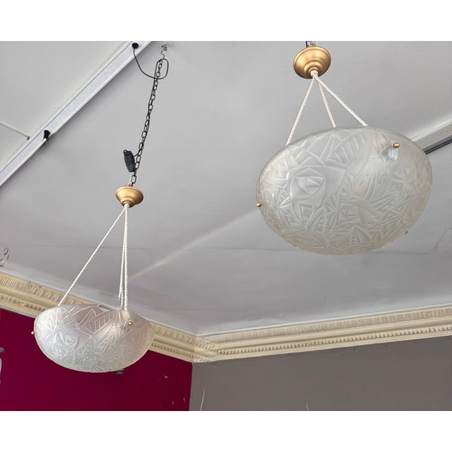 Art Deco Pendant Lights with Electrified Cords from Verrerie D'art Degué, 1930s, Set of 2 For Sale - Image 16 of 18