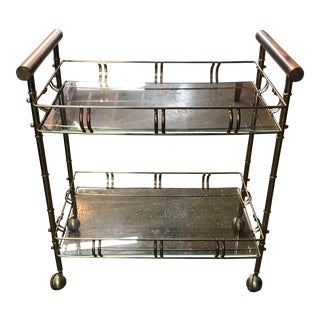 Vintage Faux Bamboo Glass Shelf Bar Cart For Sale