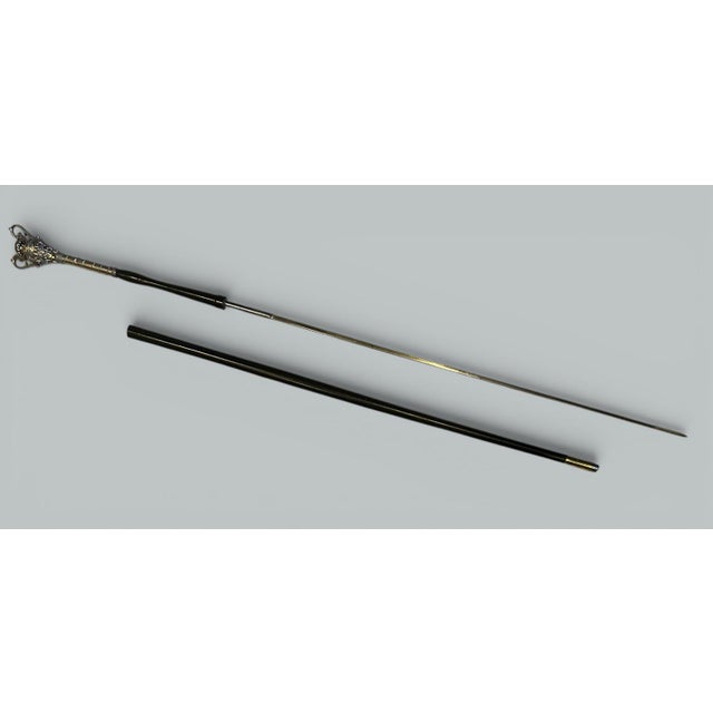 Antique Lady Gentlemans Sword English Walking Stick Cane Sterling Silver Wooden For Sale - Image 4 of 11