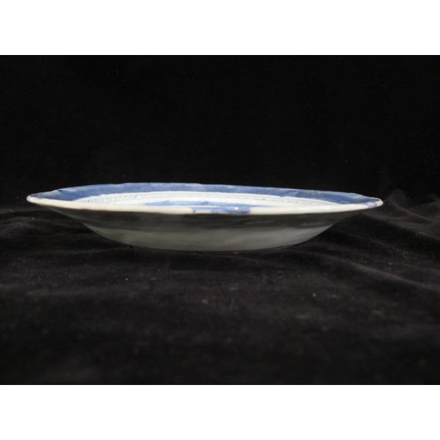 Early 20th Century Antique Chinese Canton Blue Export Village Mountain Porcelain Plate 8 3/4" For Sale - Image 5 of 5